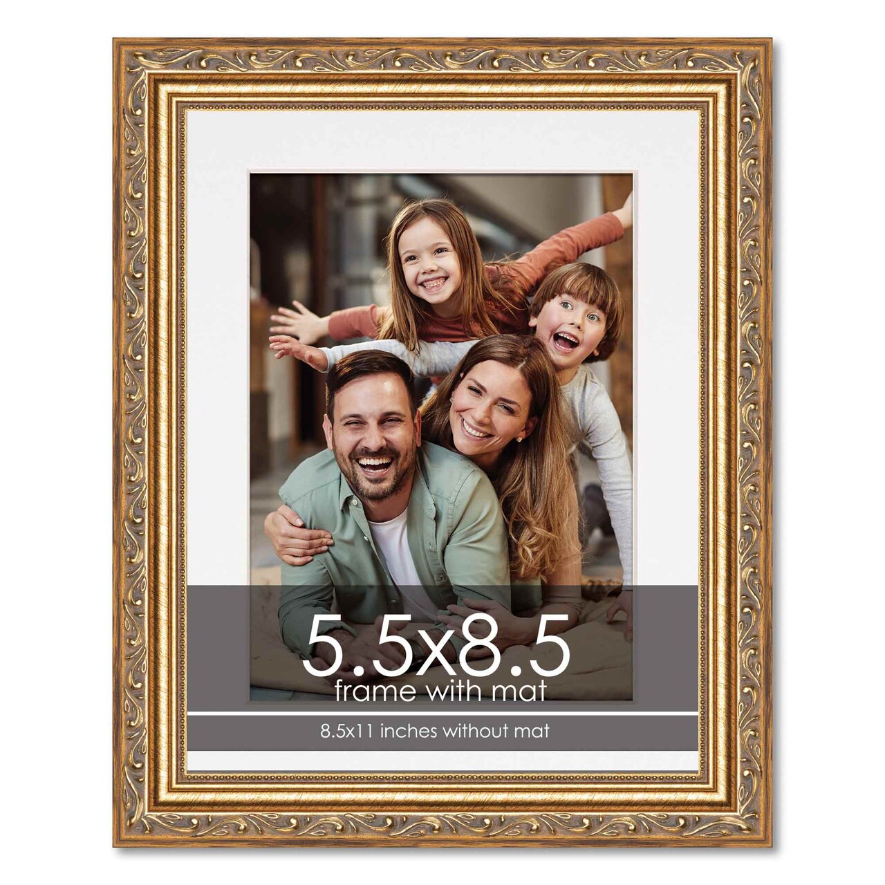 Antique Gold Frame with White Photo Mat, UV Acrylic Front, Foam Board Backing, 60 Sizes Available